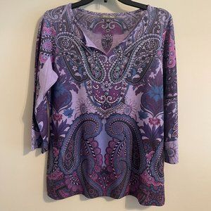 Roz & Ali Printed/Jeweled Purple Top - Womens M